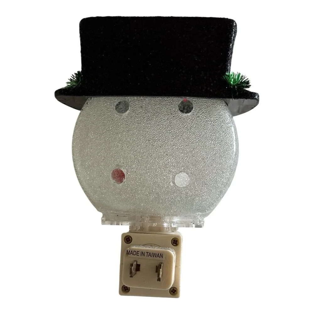 Vintage Snowman Plug-In Night Light Hard Plastic Glitter Top Hat On/Off Switch